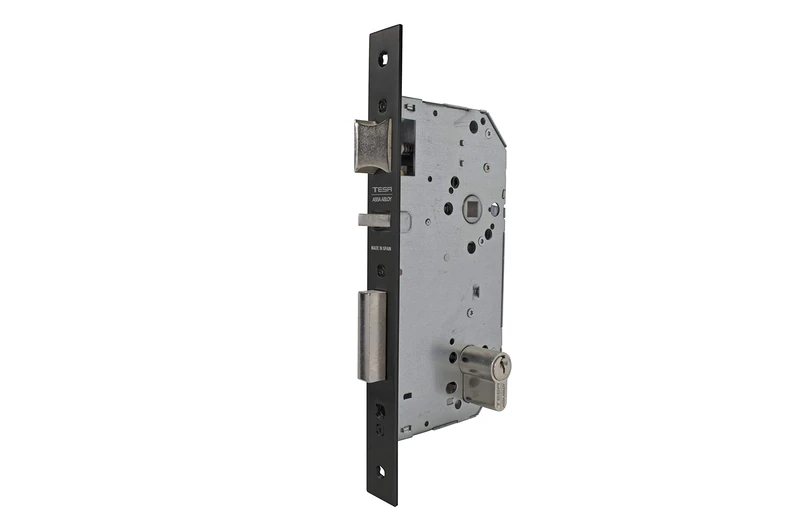 Tesa Assa Abloy 203040NE Serie 2030 Mortice Lock for Wooden Doors with Cylinder, Black, Entrada 40 mm/Frente Cuadrado