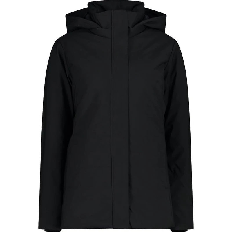 CMP - Woman Long Jacket Zip Hood, Black, XS