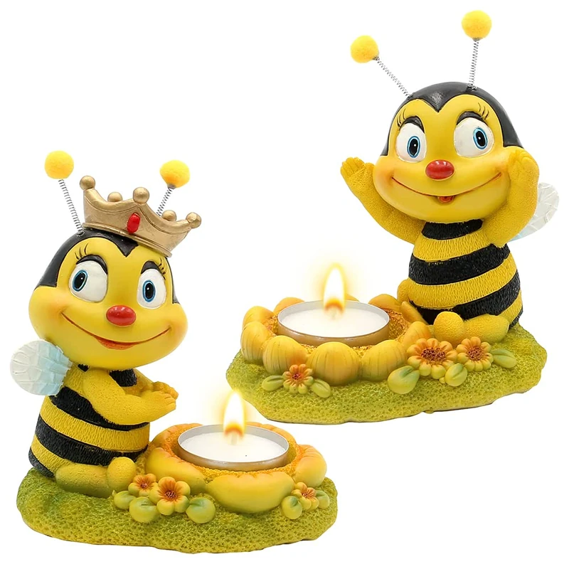 Dekohelden24 Decorative Figurine Bee Couple with Tea Light Holder, Set of 2, Garden Decoration, Polyresin, Size: L/W/H Approx. 7 x 11.5 x 12.5 cm