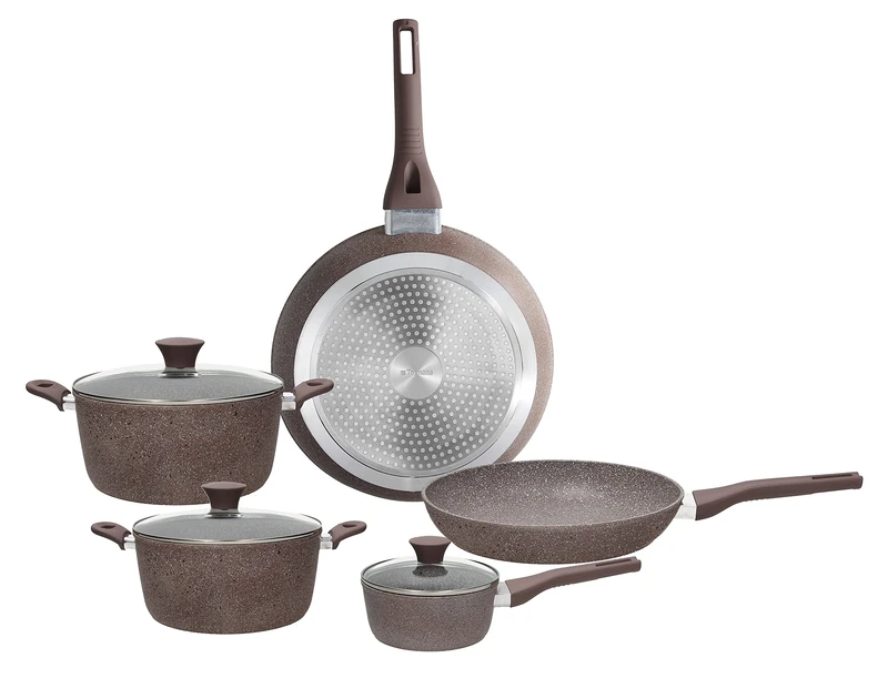 Tognana Royal Rosestone, Cookware and Pan Set, Set with 2 Pans, 3 Saucepans, 3 Lids, 8 Pieces, Aluminium, Grey - Image 1