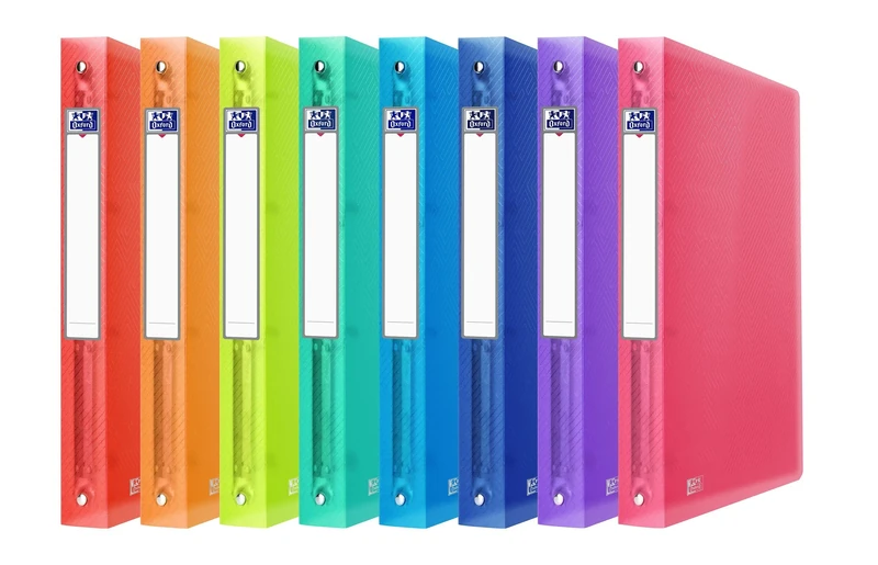 Oxford, 4 Ring Binder A4 Translucent Plastic Cover, Spine 40 mm, Pack of 10, Assorted Colours