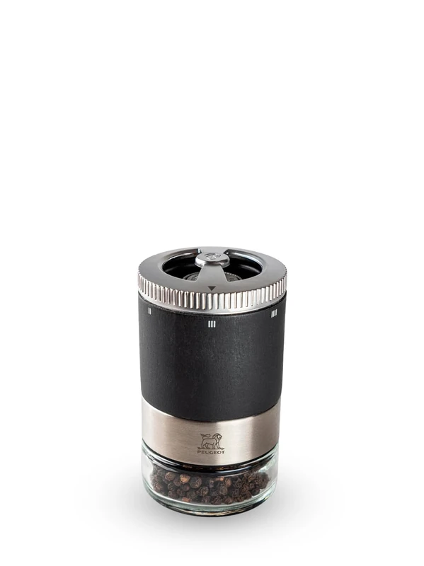 PEUGEOT - Maestro 10cm Pepper Mill - Includes Kampot Black Pepper - Interchangeable Vial - U'Select Adjustment - PEFC Certified Wood & Stainless Steel - Made in France - Graphite Color