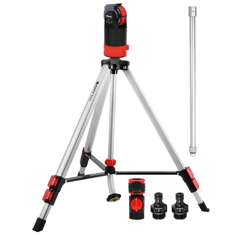 Eden 94152 Multi-Pattern Turbo Gear Drive Metal Telescoping Tripod Sprinkler Plus Misting System w/Quick Connect Starter Kit, 360 Degree Coverage