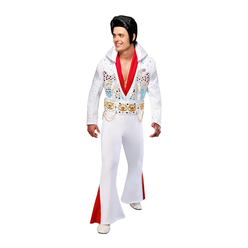 Rubies Men's Elvis Presley Deluxe Grand Heritage Costume, White, Small for Themed Parties and Halloween
