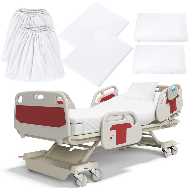 Moukeren 6 Pcs Hospital Bed Sheets for Home Use Extra Long Hospital Bed Fitted Sheets Sets 36 x 84 x 14 Inches Included Quilt Cover and Pillow Case (White) - Image 1