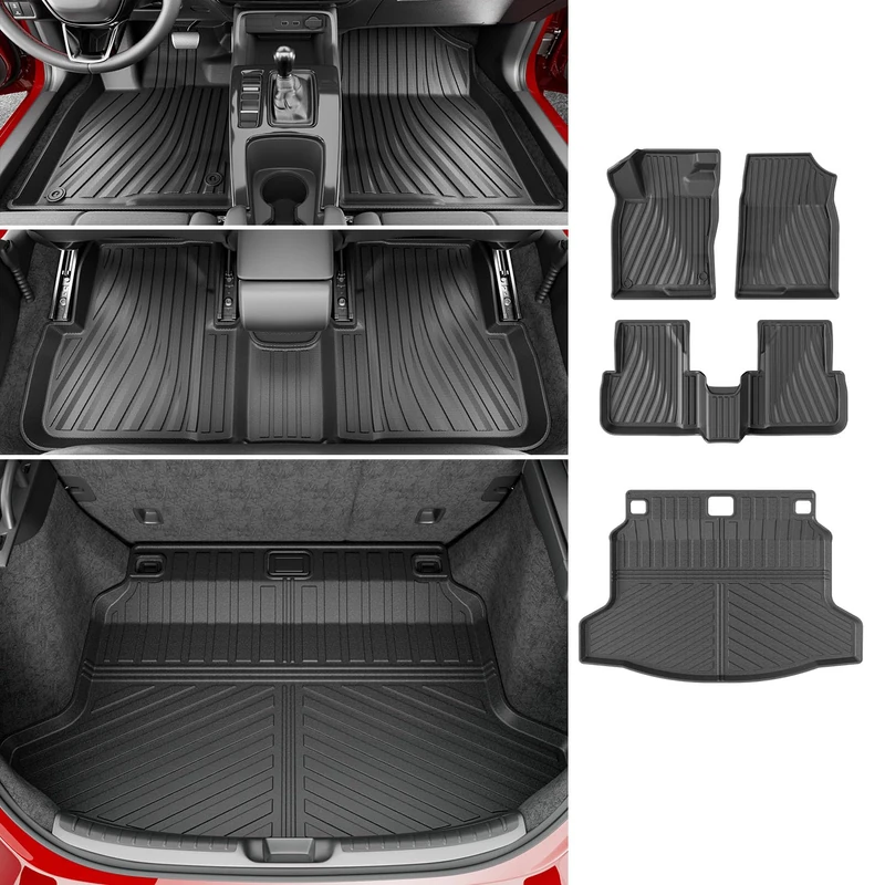 powoq Floor Mat Compatible with 2022-2024 Honda Civic Hatchback Trunk Mat TPE Floor Liner Cargo Mat Replacement for 2022 2023 2024 Honda Civic Accessories (Fit Hatchback, Rear Trunk Mat+Floor Mat)