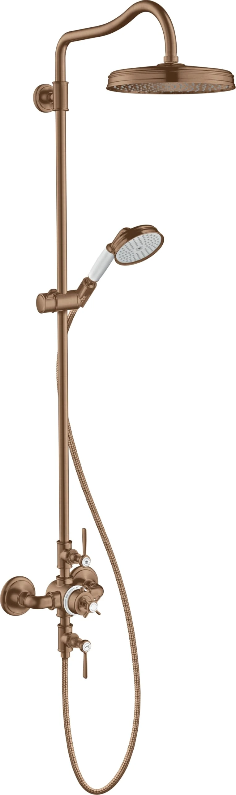 Hansgrohe AXOR Montreux Showerpipe with thermostat, shower head 240 1jet Classic; color: Brushed Red Gold