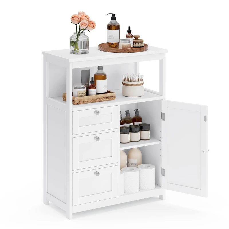 VASAGLE Bathroom Storage Cabinet, Bathroom Storage Unit with 3 Drawers, Bathroom Floor Cabinet Freestanding, Adjustable Shelf, 30 x 60 x 80 cm, Cloud White BBC542P31V1