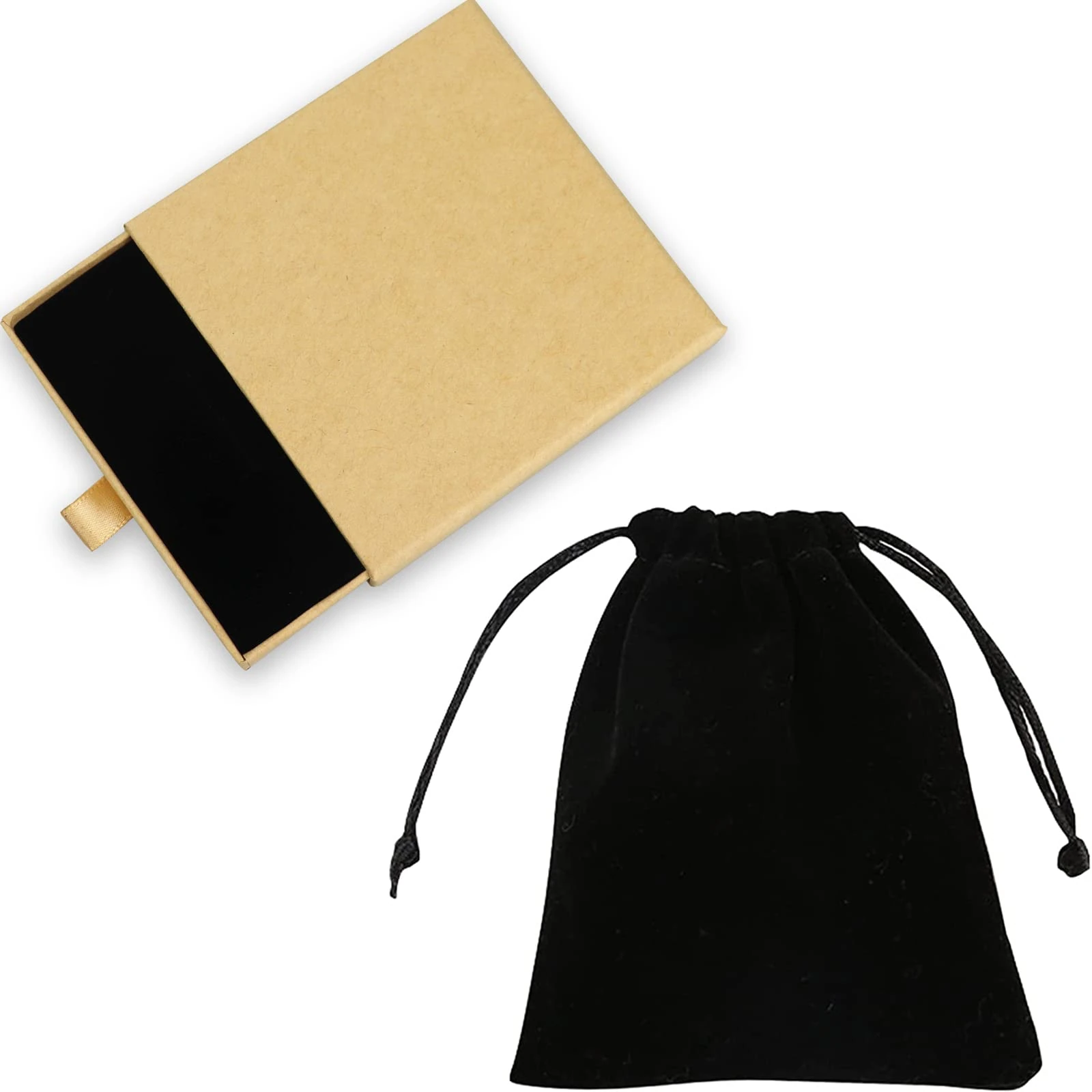 Acehome Jewelry Gift Box with Velvet Bag, Necklace Bracelet Earring Kraft Organizer Box Portable Square Lidded Pendent Storage Case for Birthday Xmas Christmas Wrapping-Buff/9x9x1.8cm