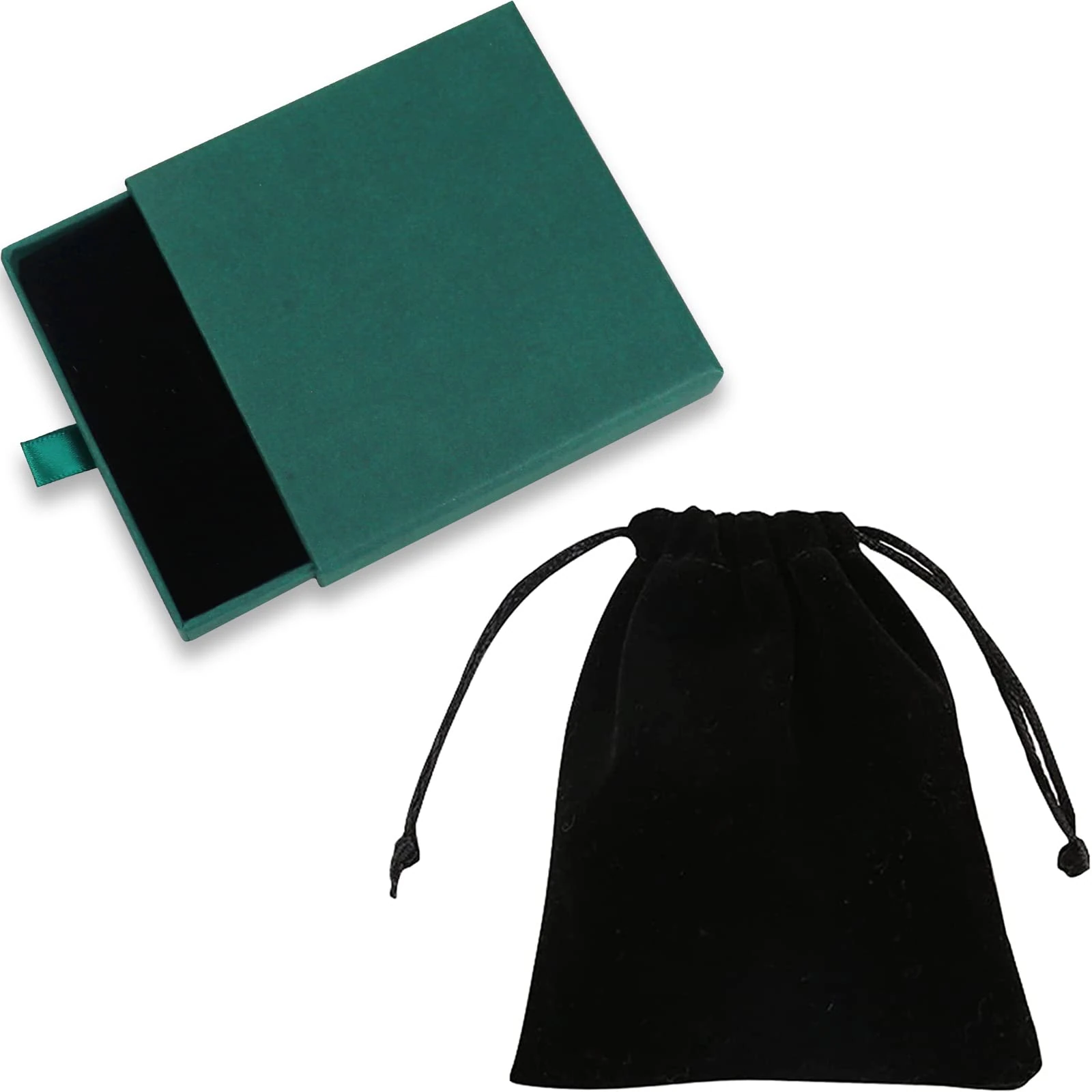 Acehome Jewelry Gift Box with Velvet Bag, Necklace Bracelet Earring Kraft Organizer Box Portable Square Lidded Pendent Storage Case for Birthday Xmas Christmas Wrapping-Green/9x9x1.8cm