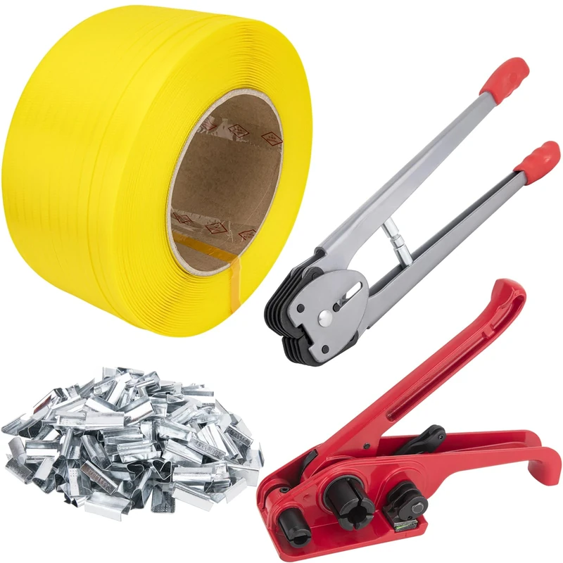 Banding Strapping Kit, Pallet Strapping Kit, Poly Strapping Kit, Plastic Strapping Kit Include Pallet Packaging Strapping Tool, Sealer Tools 3000' Length x 1/2" Wide and 200 Metal Seals