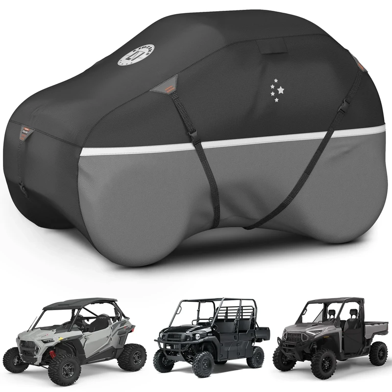 LIBZAKI UTV Cover,420D Heavy Duty Waterproof UTV Covers 2-3 Seater/4-6 Seater for Polaris Ranger RZR PRO XP 4 Yamaha Rhino Can-Am Defender Pioneer Kawasaki Mule Sxs Teryx Black/Gray-XL
