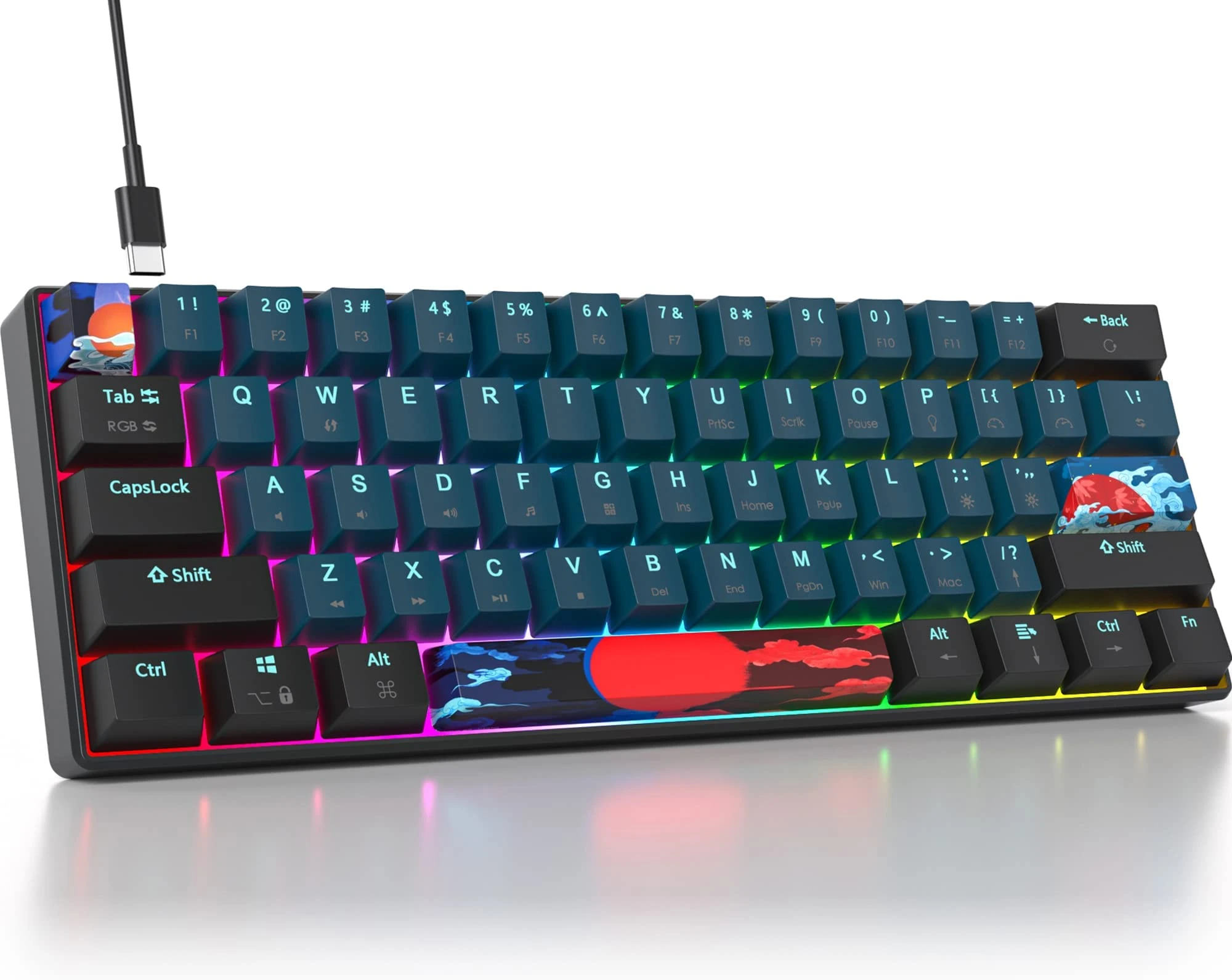 Ussixchare 61 Keys 60 Percent Keyboard Mechanical RGB Wired 60% Gaming Keyboard with PBT Backlit Keycaps,with Linear Red Switches for Windows PC Gamers(61 Monstor)