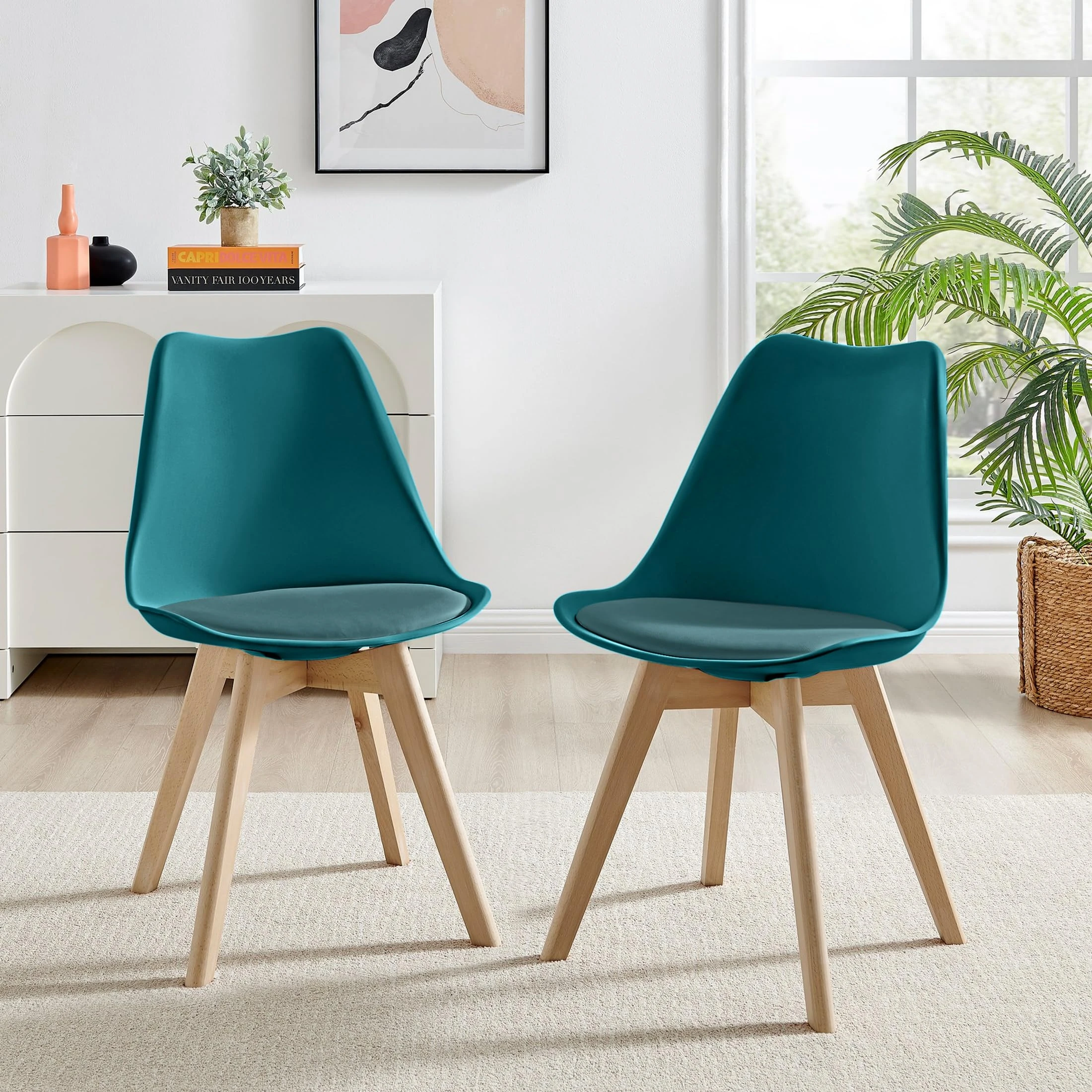 Furniturebox UK - Stockholm Blue Dining Chairs Set of 2 - Premium Dining Room - Modern Scandi Laid Back Stylish and Wood Chairs (2x Blue)