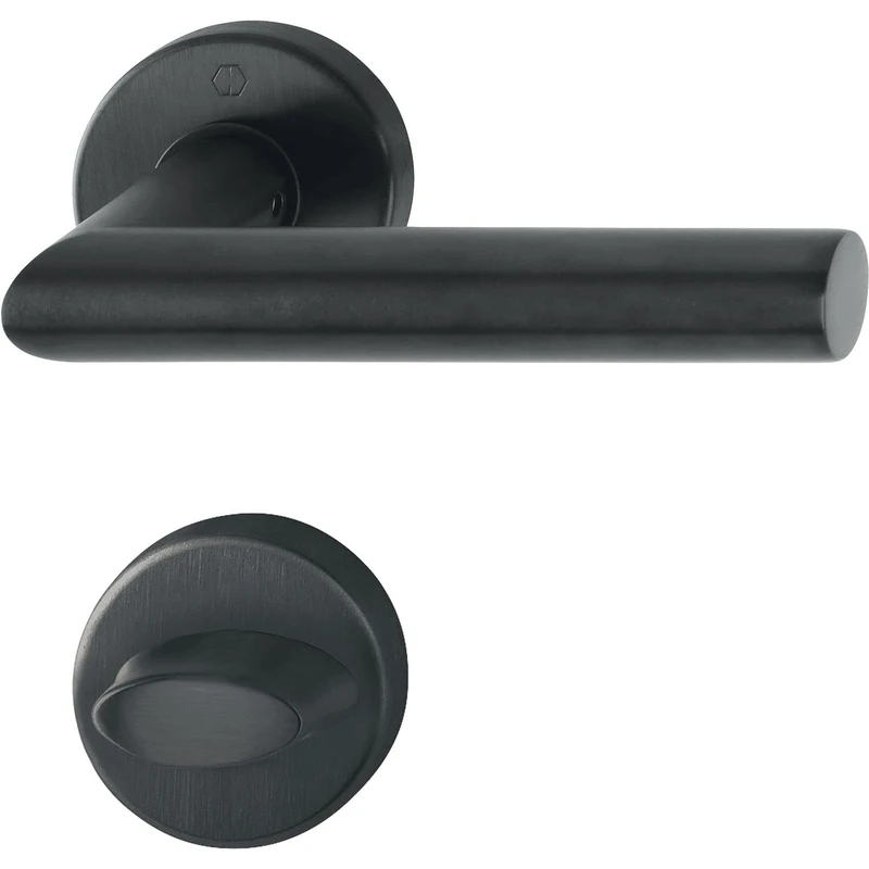 HOPPE 12033224 matt Amsterdam Handle Set on Rosette Toilet, Stainless Steel Black, WC