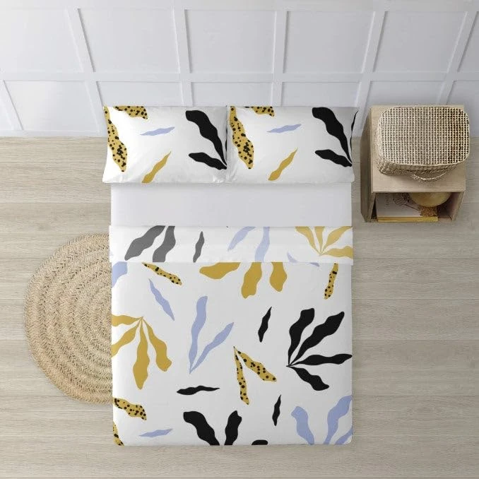 BELUM | Bed Sheet Set for 135 Beds. Consists of: Pillowcase – Top 210 x 270 cm – Fitted Sheet 140 x 200 cm + 25 cm | Fabric: 100% Organic Cotton 175 Thread Count – Model: D Arliston Blue E - Image 1