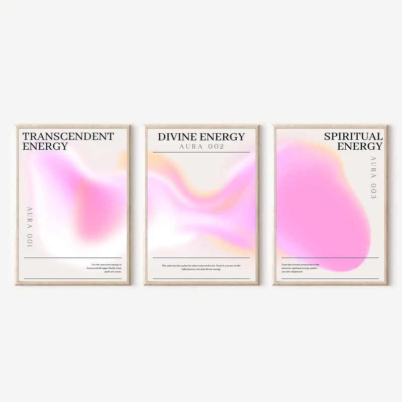 Adyggefy 3 Piece Pink Gradient Aura Energy Canvas Wall Art Trippy Positive Affirmations Room Aesthetic Posters Modern Minimalist Angel Number Spiritual Quotes Prints Paintings Decor 16x24in Unframed - Image 1