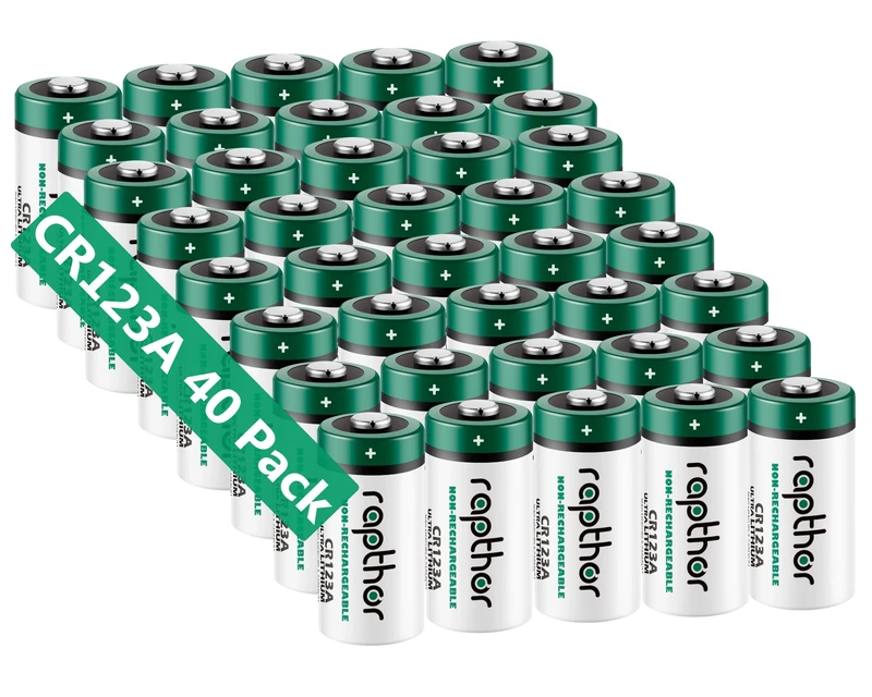 Rapthor CR123A Battery Pack of 40 3 Volt 123 Battery 1650 mAh UL & RoHS Certified for Safety and Medical Devices