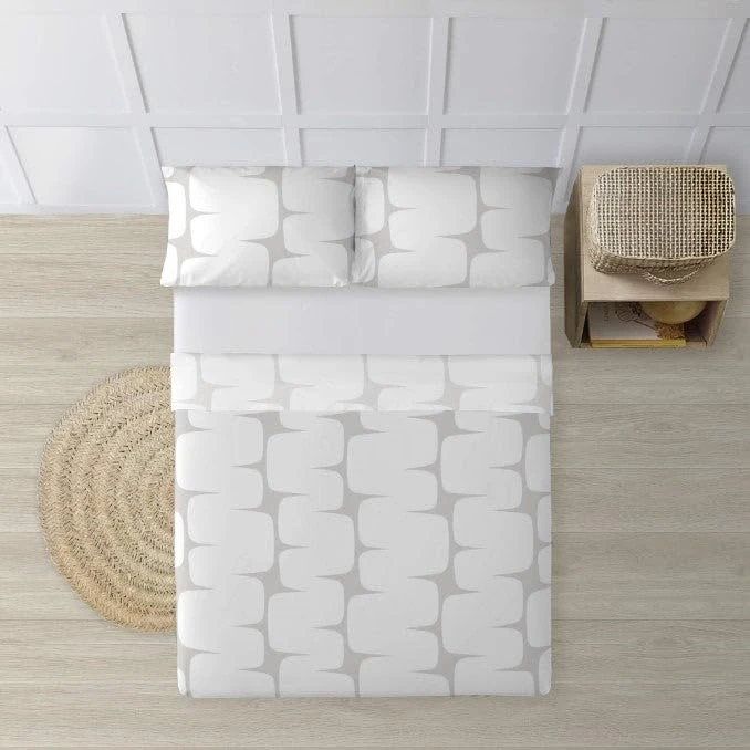 BELUM | Bed Sheet Set for 90 cm Bed Size: Pillowcase – Top 160 x 270 cm – Fitted Sheet 90 x 200 cm + 25 cm | Fabric: 100% Organic Cotton 175 Thread Count – Model: Lah. an Grey