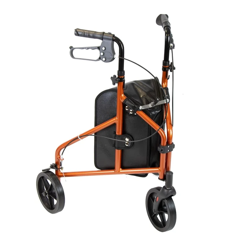 NRS Healthcare Ultra Lightweight 3 Wheel Rollator with Lockable Brakes, Folding & Height Adjustable with Bag, Aluminium Walking Aid 4.5kg (9.9lbs) – Orange