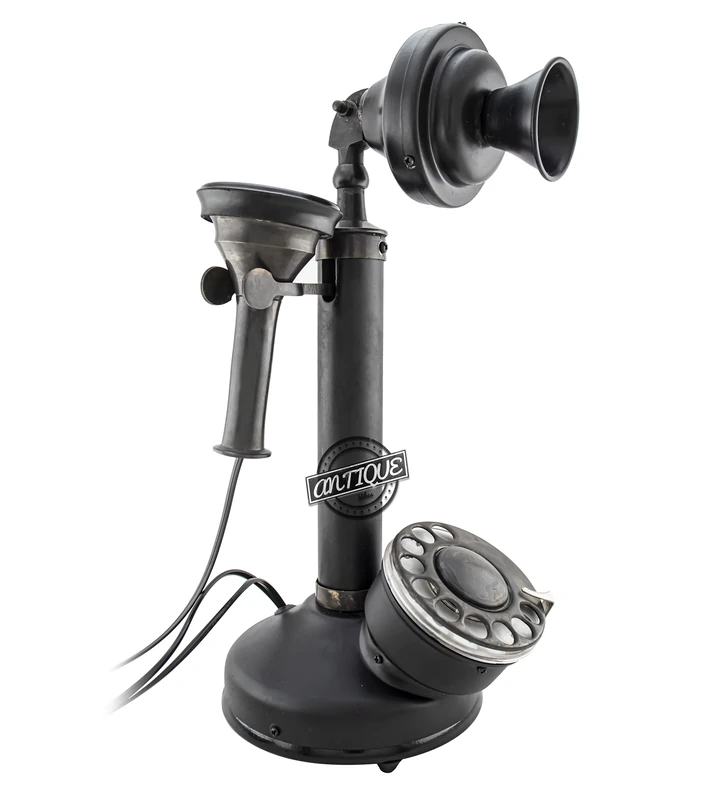 Vintage Candlestick Desk Telephone Antique Replica Rotary Dial Home Office Décor Functional Black Finish