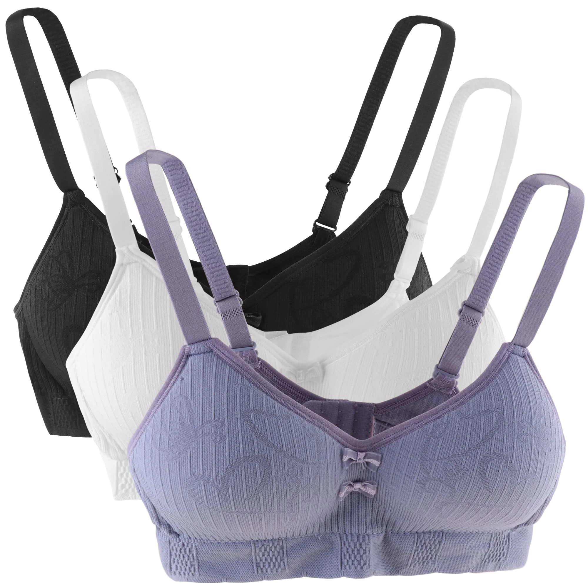 Anntry Teen Girls Cotton Bras Breathable Underwear Wire Free Sports Bra with Adjustable Straps Training Bralette for Women Girls (Pack of 3)