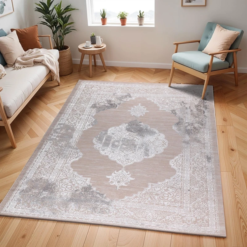 Livabliss Tangier Vintage– 200x275 cm Beige Rug for Living Room or Bedroom – Scandinavian Neutral Boho Style with Traditional Pattern – Easy-Care Natural Pile-Large Area Rug