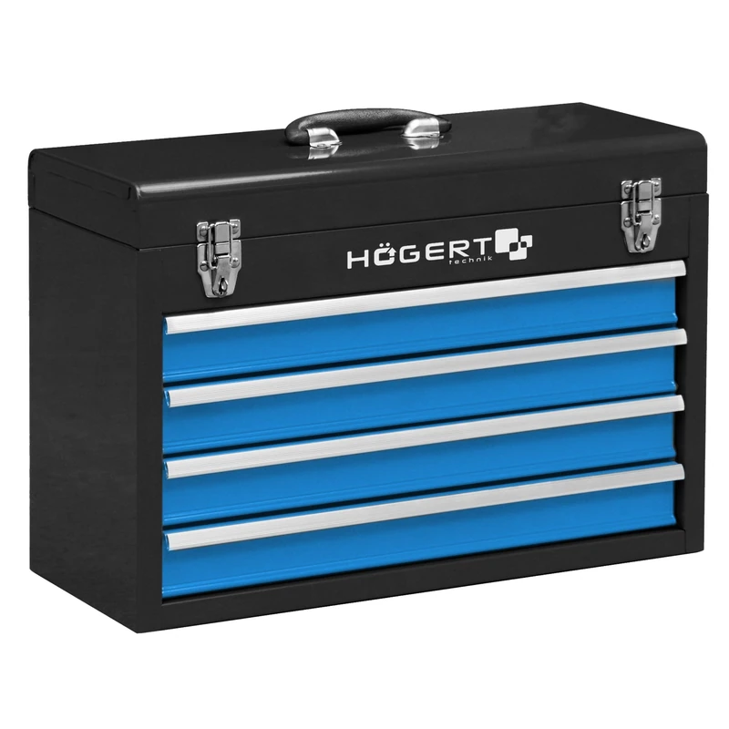 Högert Technik Tool Box with 4 Drawers with Ball Guides - Metal Lock Plastic Handle - 52 cm x 21.8 cm x 36 cm