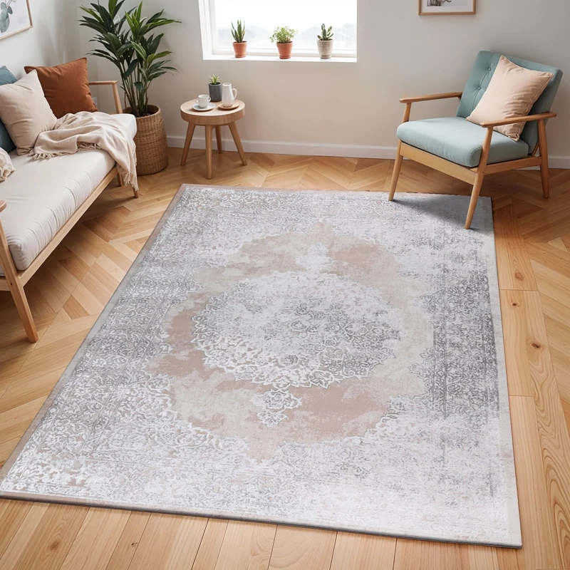 Livabliss Austin Indoor Outdoor – 80x150 cm Large Carpet for Living Room, Dining, Kitchen – Boho Style, Patterned, Waterproof, Stain-Resistant, White