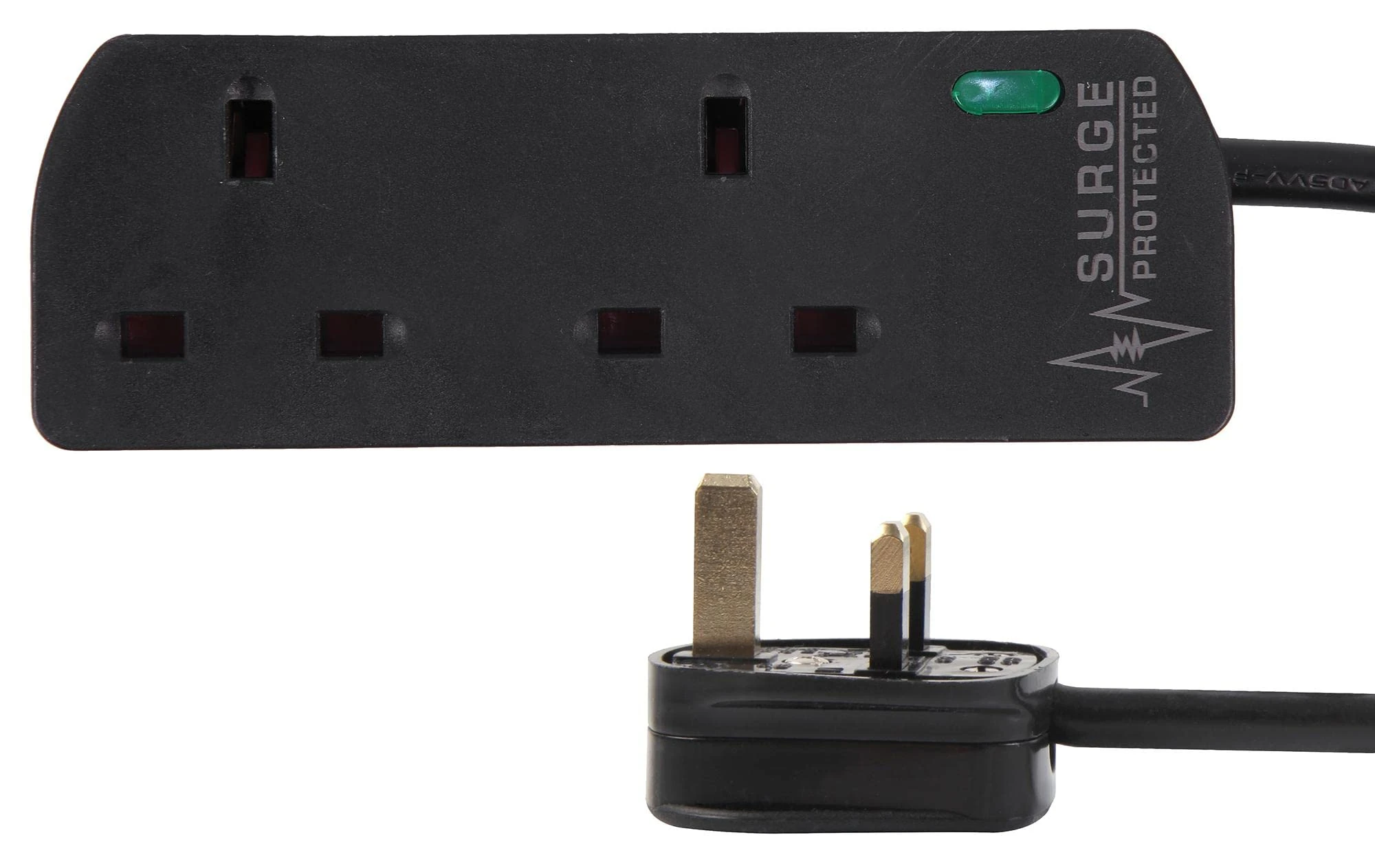 PRO ELEC PELB1989 2-Gang Extension Lead with Surge Protection, 1m, Black