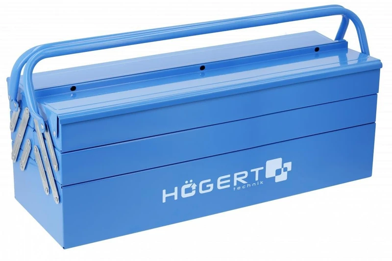 Högert Technik Metal Tool Box - 53 cm x 20.5 cm x 20 cm - 5 Compartments - Blue Steel Toolbox