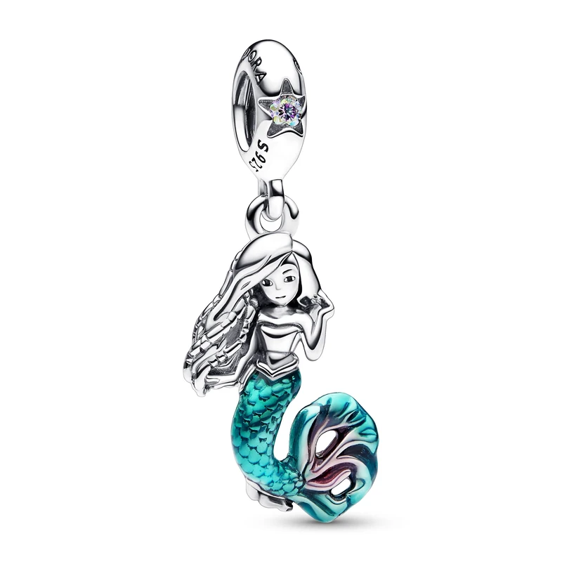 Pandora Disney The Little Mermaid Ariel sterling silver dangle with auro borealis clear cubic zirconia, transparent teal and cerise enamel - Image 1