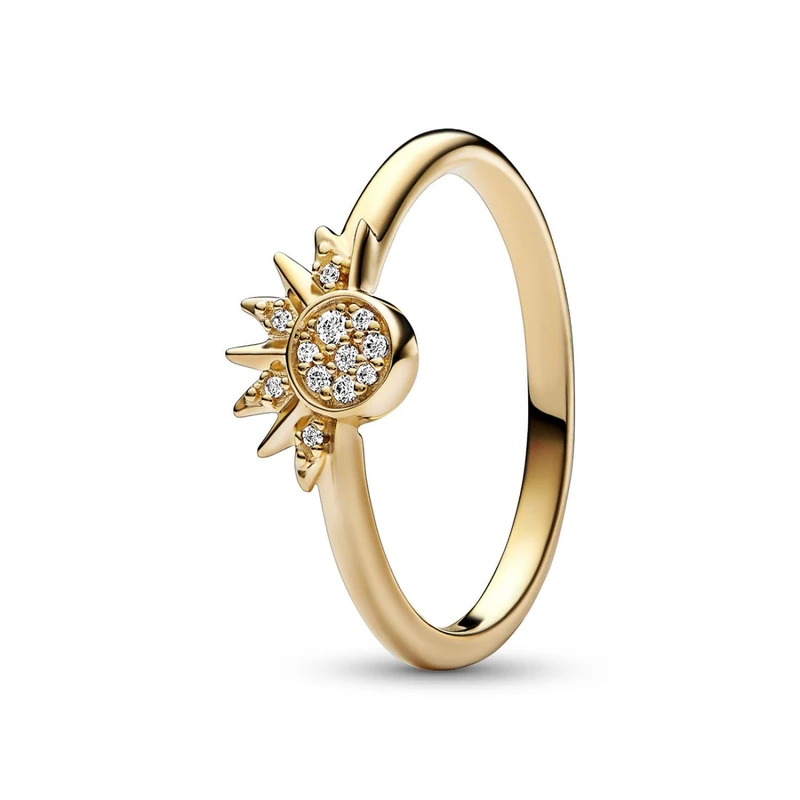 Pandora Moments Celestial Sparkling sun 14k gold-plated ring with clear cubic zirconia, 50