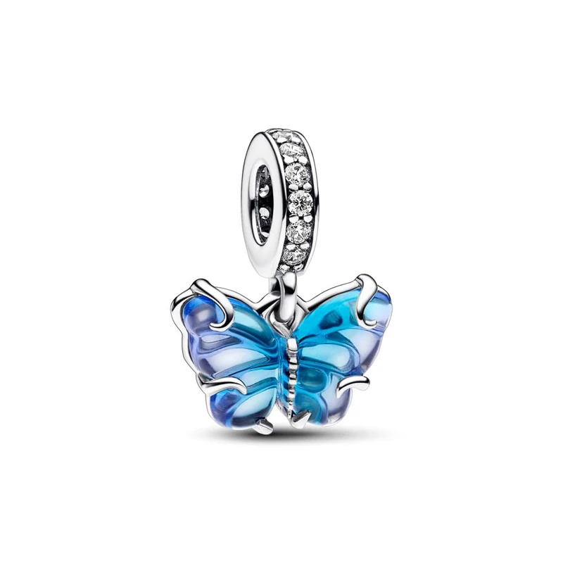 Pandora Blue Murano Glass Butterfly Dangle Charm- No Box