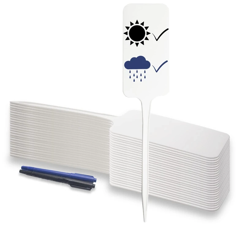 CUWELT 30Pcs Plastic Plant Labels 28cm, White Plant Markers, Waterproof Thick Garden Tags, Tall Plant Labels Seed Signs with 2 Writing Markers for Seed Potted Herb Flower Vegetable