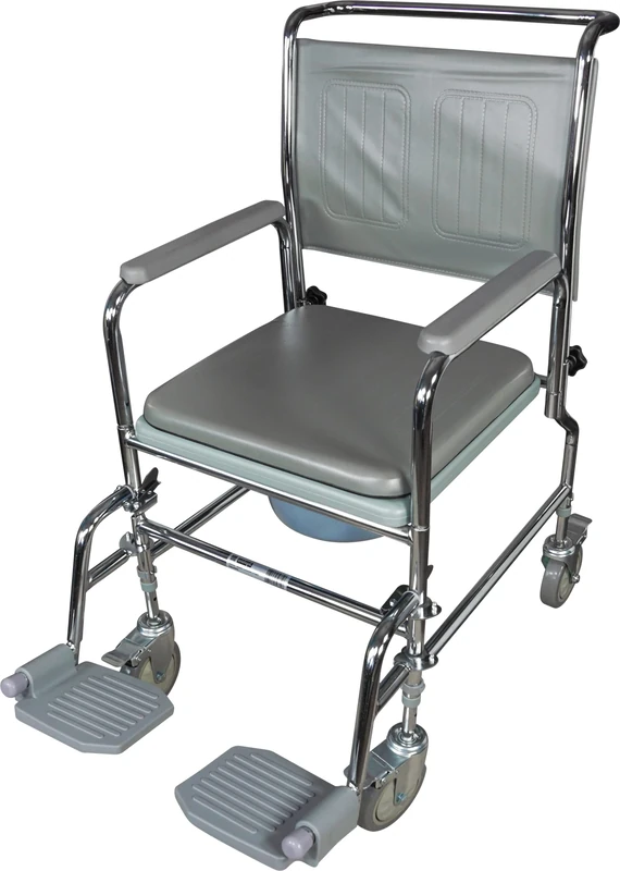 Aidapt Wheeled Commode,Height Adjustable,Mobile,4 Braked Castors,7.5Litre Potty,Removable Armrests,Wheel Over Standard WC,Padded Seat&Back,Swing Away Footrests,Pram Handle,Elderly,Disabled,Mobility