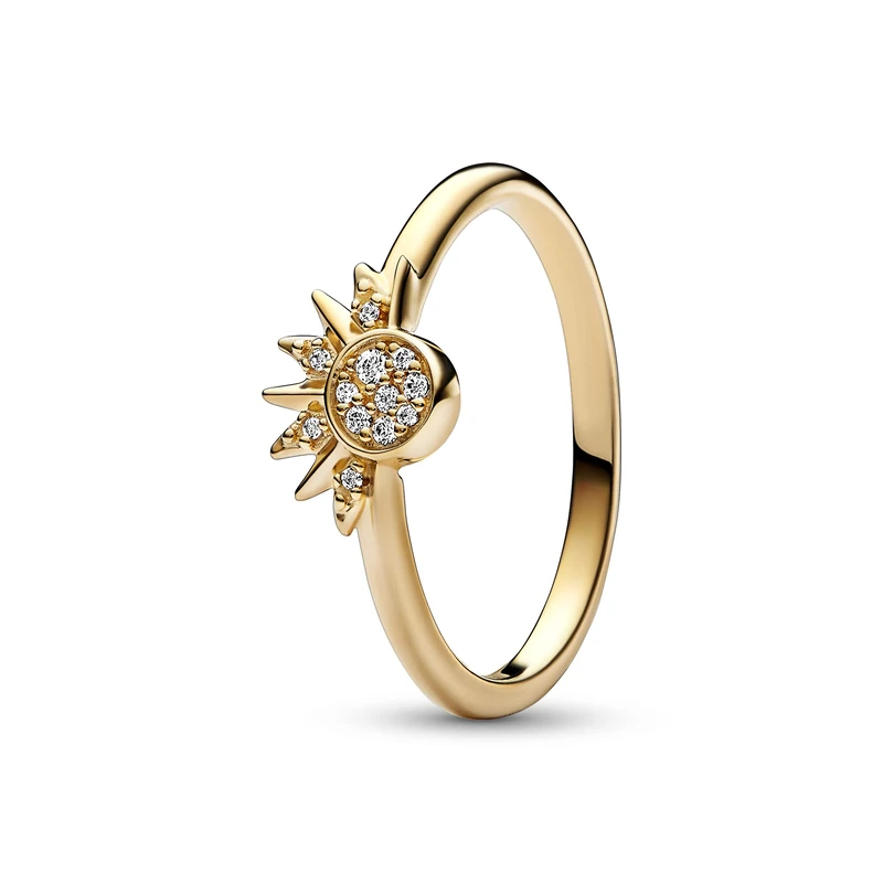 Pandora Moments Celestial Sparkling sun 14k gold-plated ring with clear cubic zirconia, 54