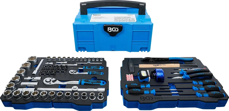 BGS 3357 | Socket, Hammer, Pliers, Screwdriver Set | 6.3 mm (1/4") / 12.5 mm (1/2") | BGS systainer® | 77 pcs.