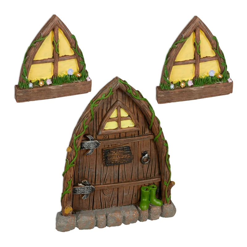 Relaxdays Fairy Garden Set - 2 Windows & Door Decoration