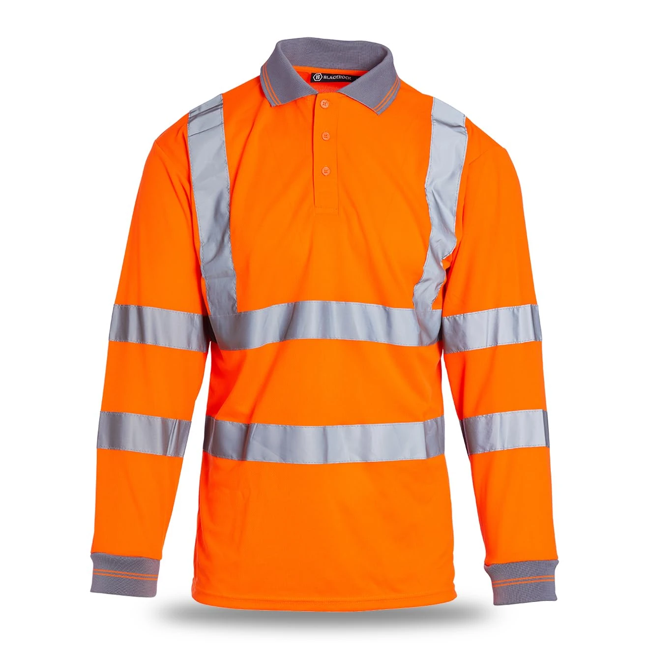 Blackrock Hi-Vis Long Sleeve Polo Shirt, Rail Orange T-Shirt, Work Utility & Safety Clothing, High Viz, Work Tops, Clothing PPE Workwear, Birds Eye Polyester, Class 3 Certified, Size 3XL