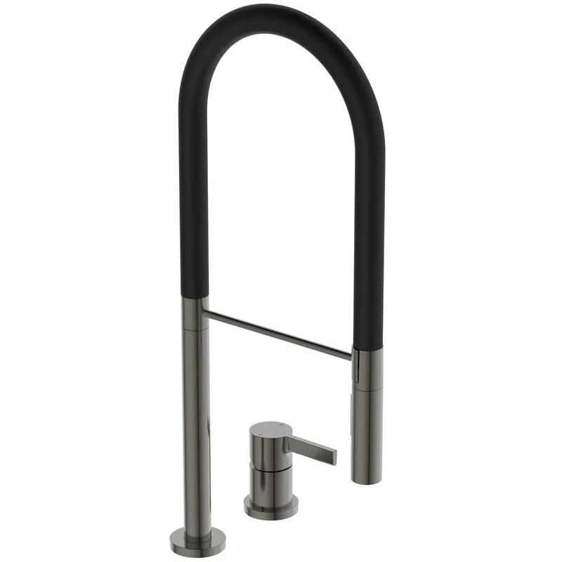 Ideal Standard – Gusto 2 Hole Kitchen tap, Semi-Professional, with Pull-Out Spray and Dual Spray Modes, 360° Swivel spout, 6,7 l/min, Screw Connection from Below, PVD Finish, Magnetic Grey