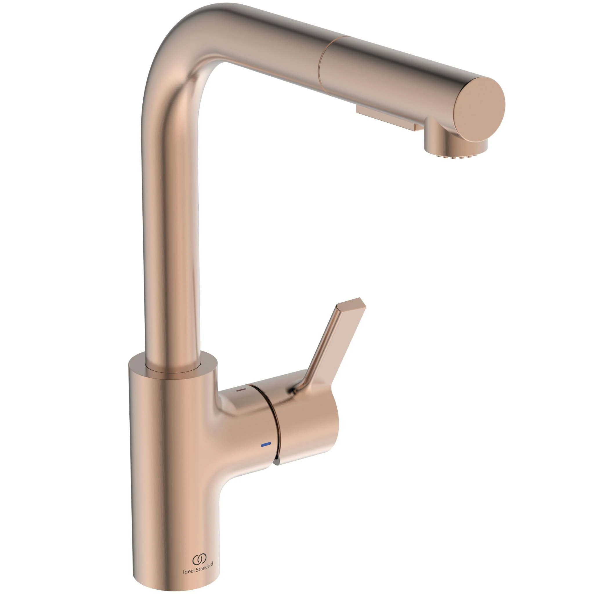 Ideal Standard – Gusto Kitchen tap, High spout with Round L-Design, with Pull-Out Spray and Dual Spray Modes, 360° Swivel spout, Easy to Install with EasyFix+ Fixation, PVD Finish, Sunset Rose