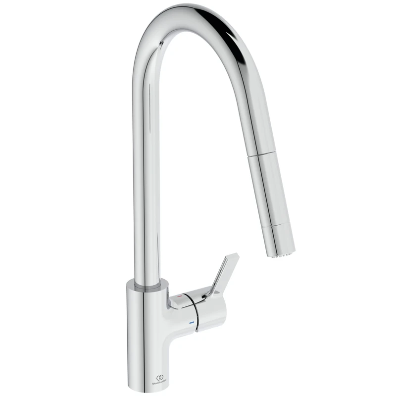Ideal Standard – Gusto Kitchen tap, High spout with Round Design, with Pull-Out Spray and Dual Spray Modes, 360° Swivel spout, Easy to Install with EasyFix+ Fixation, smartshine Finish, Chrome