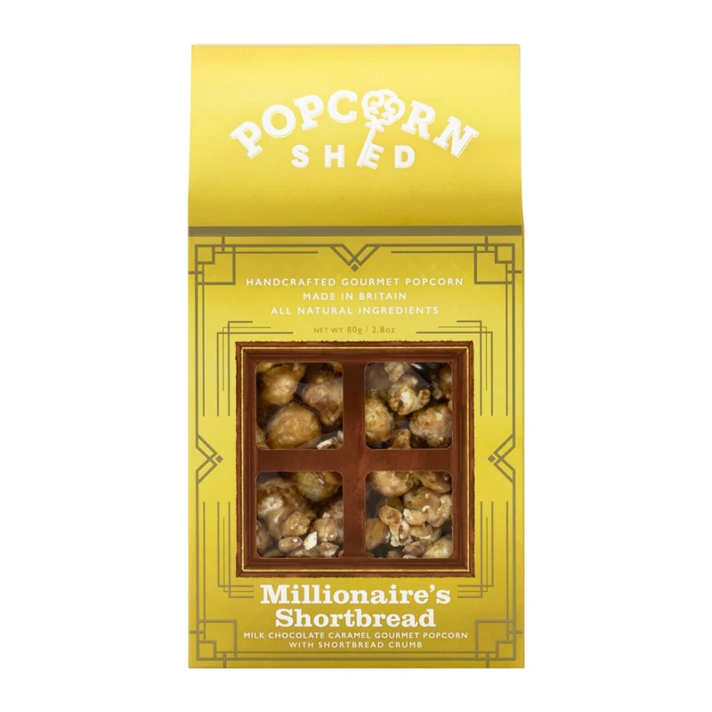 Popcorn Shed Millionaire's Shortbread Gourmet Popcorn (1 x 80g) - Caramel with Belgian Milk Chocolate & Shortbread Crumbs, Easy & Low Calorie Snack, Perfect for Parties, Movie Nights & Gifting