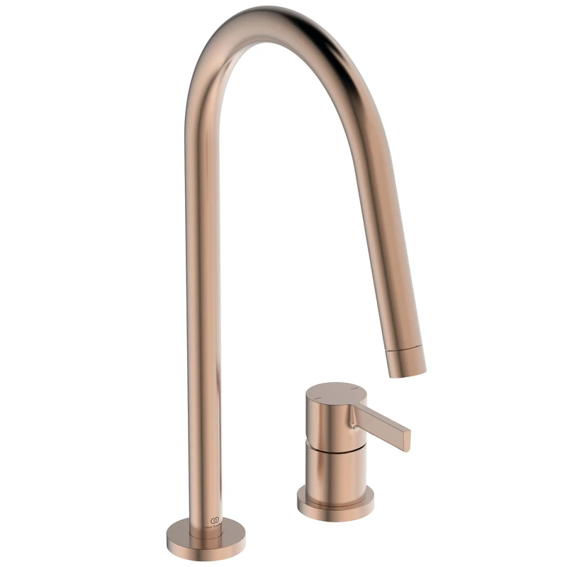 Ideal Standard – Gusto 2 Hole Kitchen tap, High spout with Round Design, with FirmaFlow Cartridge, 360° Swivel spout, Screw Connection from Below, PVD Finish, Sunset Rose