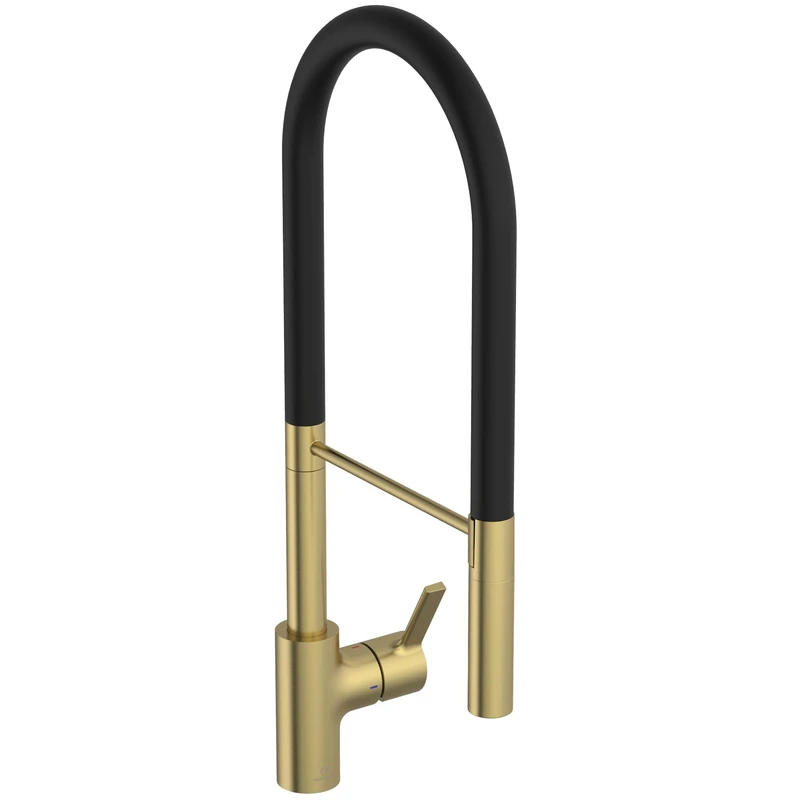 Ideal Standard – Gusto Kitchen tap, Semi-Professional, with Pull-Out Spray and Dual Spray Modes, 360° Swivel spout, 6,3 l/min, Easy to Install with EasyFix+ Fixation, PVD Finish, Brushed Gold