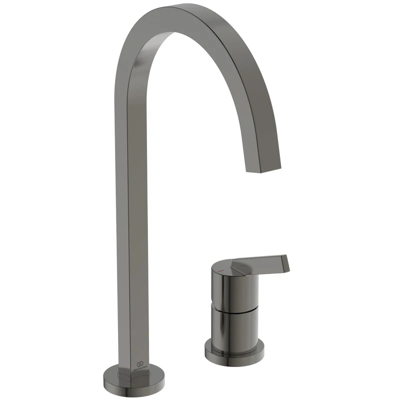 Ideal Standard – Gusto 2 Hole Kitchen tap, High spout with Square Design, with FirmaFlow Cartridge, 360° Swivel spout, Screw Connection from Below, PVD Finish, Magnetic Grey