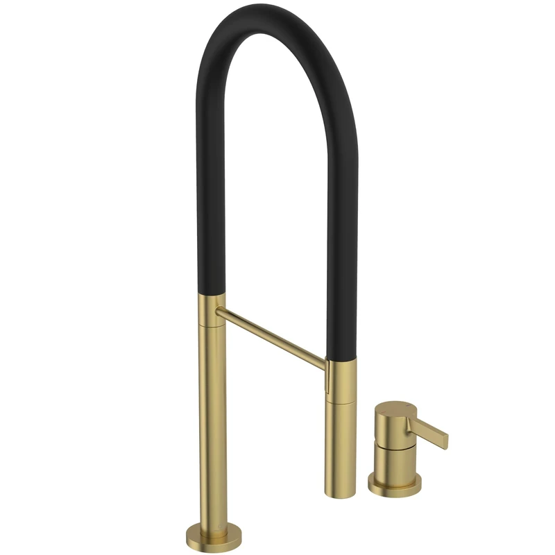 Ideal Standard – Gusto 2 Hole Kitchen tap, Semi-Professional, with Pull-Out Spray and Dual Spray Modes, 360° Swivel spout, 6,7 l/min, Screw Connection from Below, PVD Finish, Brushed Gold