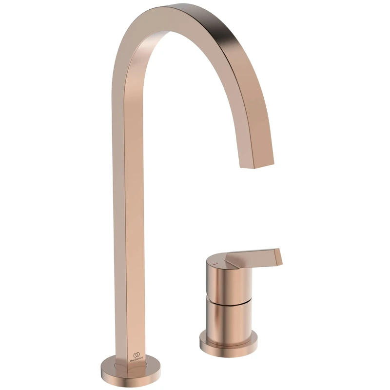Ideal Standard – Gusto 2 Hole Kitchen tap, High spout with Square Design, with FirmaFlow Cartridge, 360° Swivel spout, Screw Connection from Below, PVD Finish, Sunset Rose