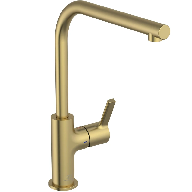 Ideal Standard – Gusto Kitchen tap, High spout with Round L-Design, with FirmaFlow Cartridge, 360° Swivel spout, Easy to Install with EasyFix+ Fixation, PVD Finish, Brushed Gold